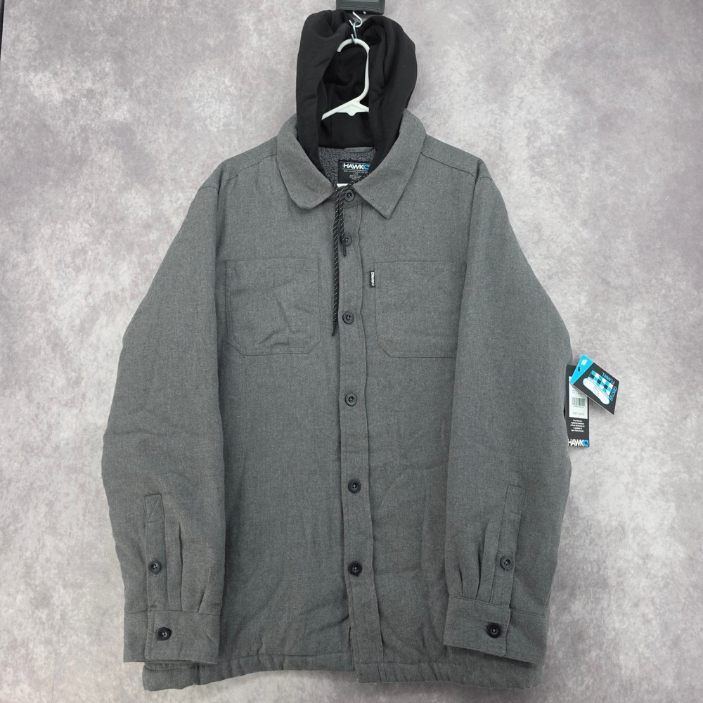 Tony Hawk Mens Sherpa Lined Hooded Flannel Shirt Jacket Gray Large NWT